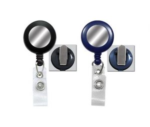 Round Badge Reel with Silver Sticker, Spring Clip and Reinforced Vinyl Strap (34 in.)