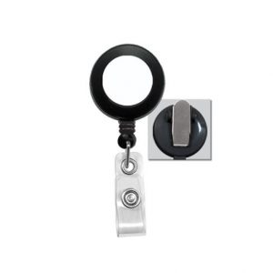 Round Badge Reel with White Sticker, Spring Clip, and Vinyl Strap (34 in.)
