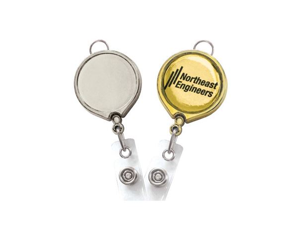 Metallic Round Badge Reel with Slide Clip and Vinyl Strap - Data