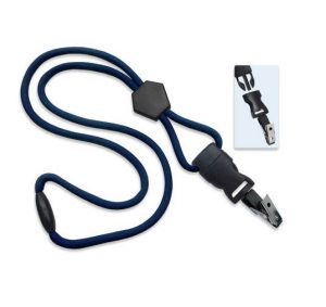 Round Lanyard (1/4") with DTACH Bulldog Clip, Diamond Slider, Breakaway Clasp (36")