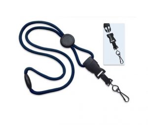 Lanière ronde (1/4 po.) avec crochet pivotant "DTACH" en acier noir oxydé, curseur rond et attache fusible (36 po.)